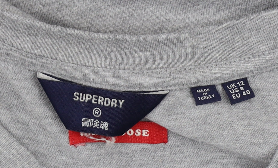 Superdry Unisex Grey Striped T-Shirt Size 12