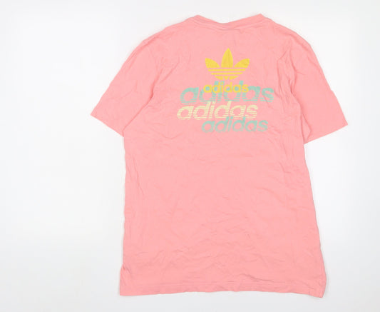 Adidas Unisex Adults Pink Cotton Crew Neck T-Shirt