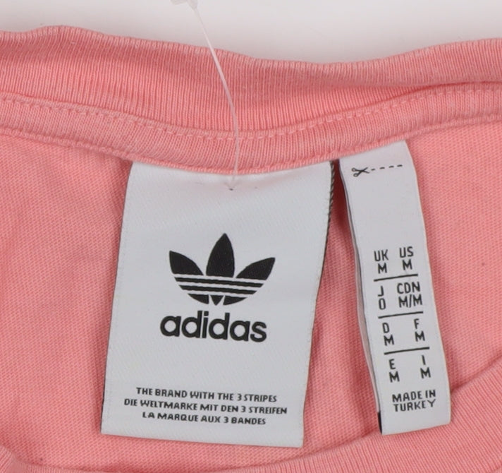 Adidas Unisex Adults Pink Cotton Crew Neck T-Shirt