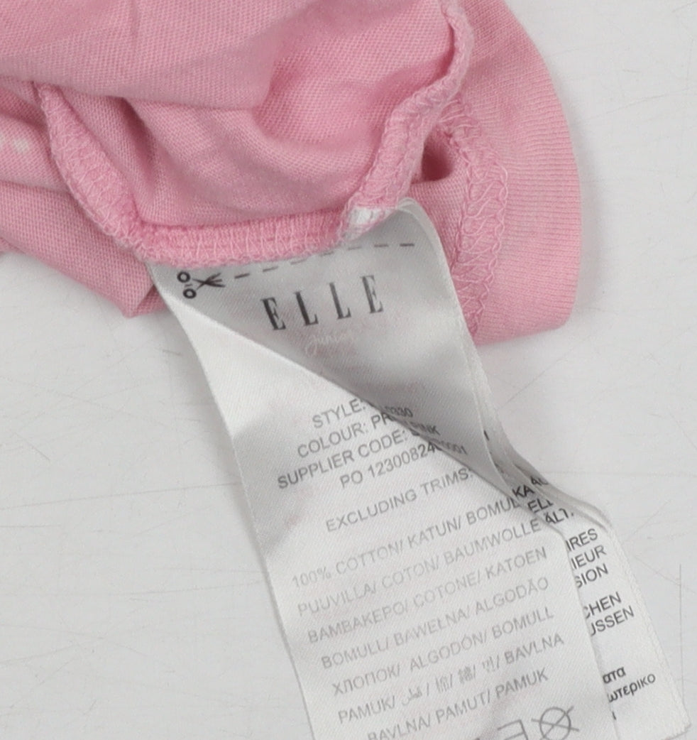 Brand and care label for ELLE girls’ pink graphic t-shirt, 10-11 years, 100% cotton