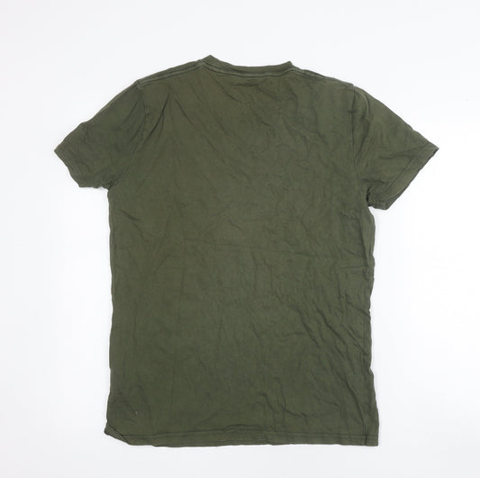 Hollister Men's Green Crew Neck Cotton T-Shirt M