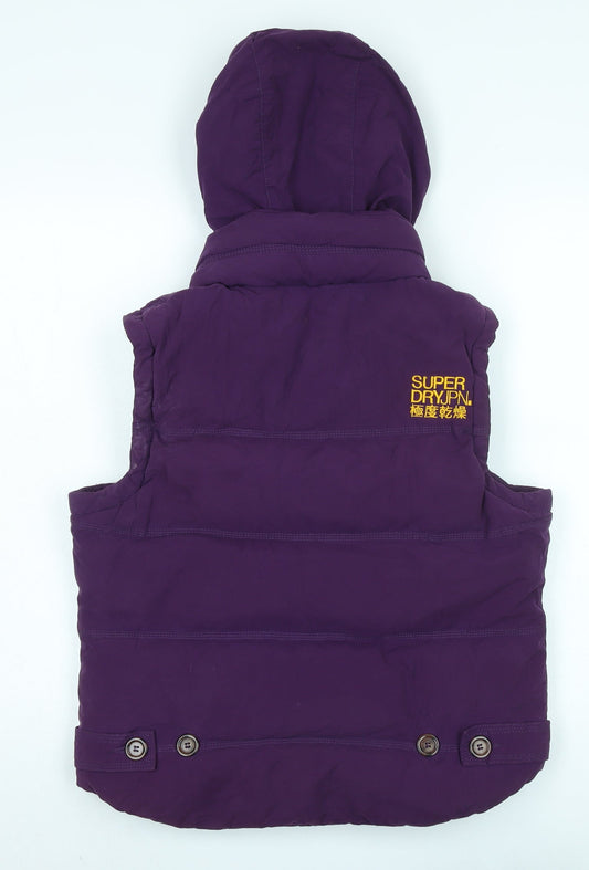 Superdry Unisex Purple Hooded Puffer Vest M Casual