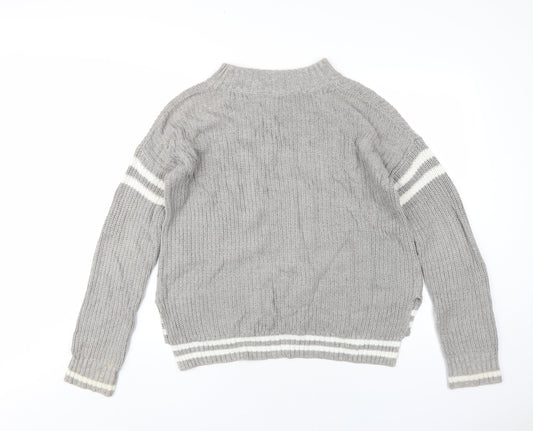 Hollister Women's Grey Mock Neck Knit Pullover Jumper M