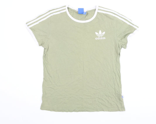 Womens UK Size 6 adidas Green Cotton T-Shirt