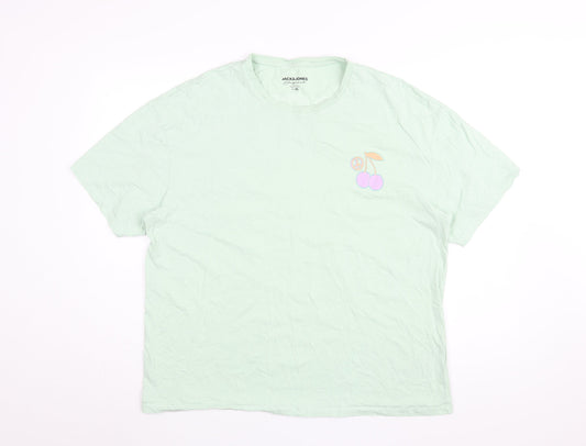 Jack & Jones Green Crew Neck T-Shirt, Unisex XL, Casual