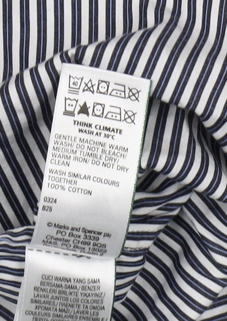 Jaeger Men's Blue Striped Button-Up Shirt L