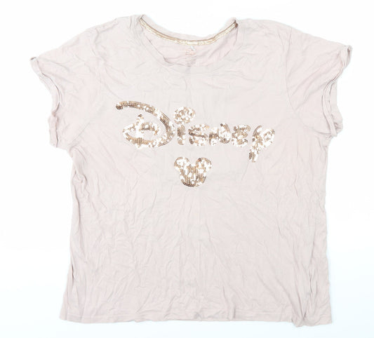 Disney Womens Beige Sequin T-Shirt, Cotton Size 12-14,