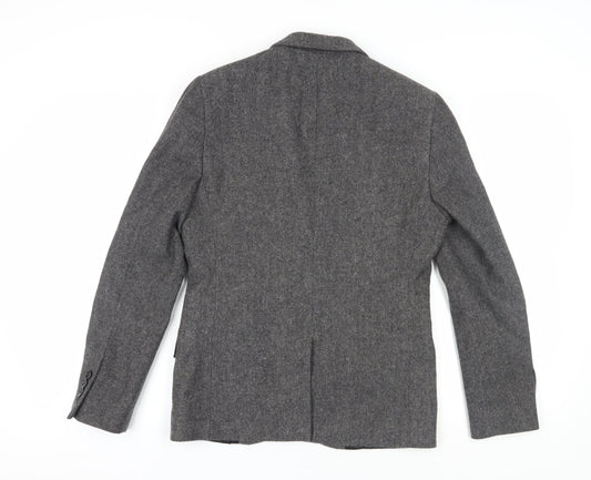 Topman Grey Men's Tweed Blazer, Size 38, Herringbone