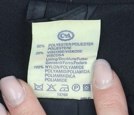 Brand and care label for C&A Women's Black Blazer, size 10, Double Breasted