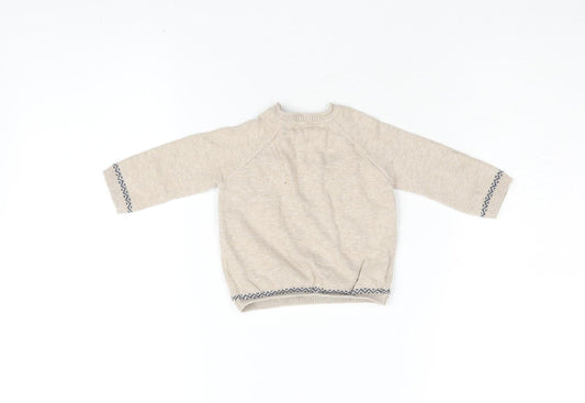 Next Beige Cotton Unisex Baby Jumper, 3-6 Months, Fun Design