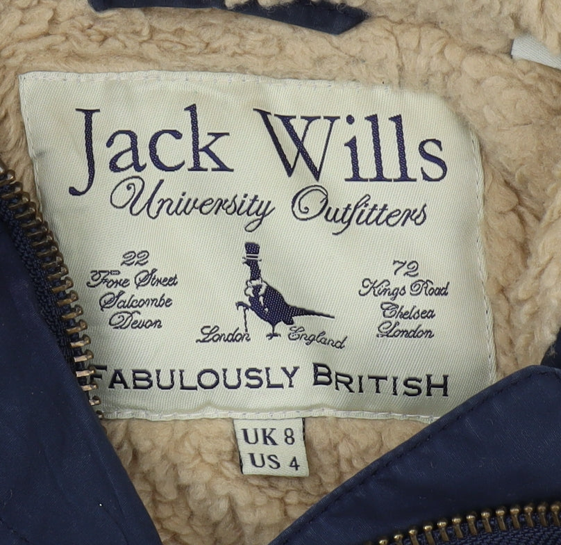 Jack Wills Women's Blue Parka Jacket, Size 8, Hooded