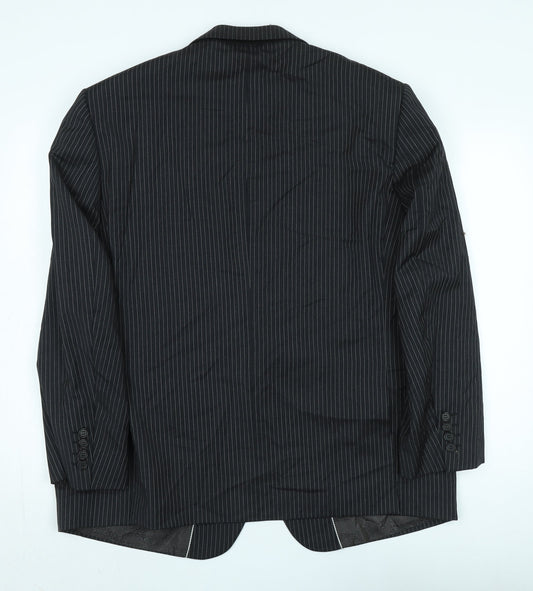 Marks and Spencer Men's Black Striped Wool Blazer, Size 44S