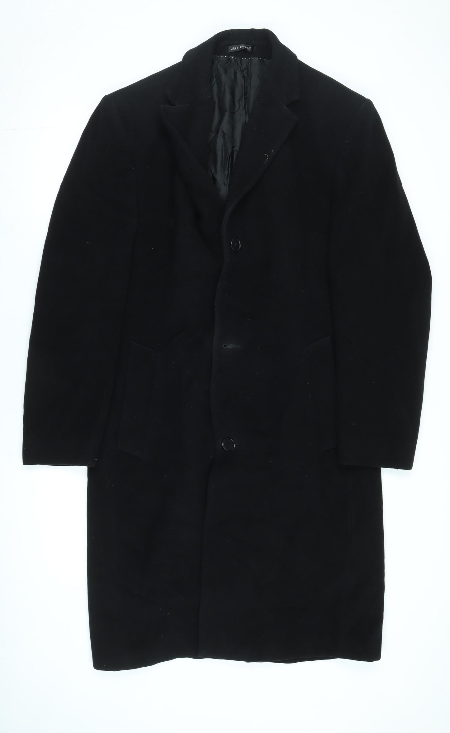 Jeff Banks Men's Black Wool Overcoat - Size 38