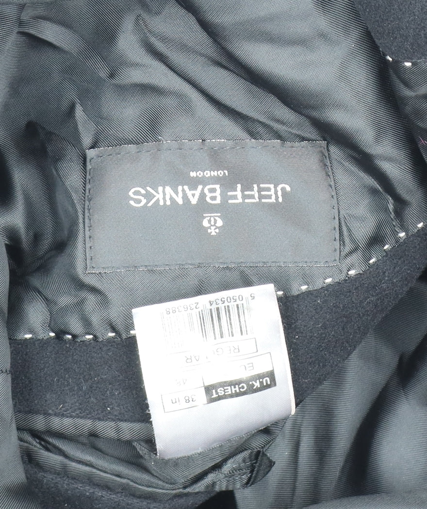 Jeff Banks Men's Black Wool Overcoat - Size 38