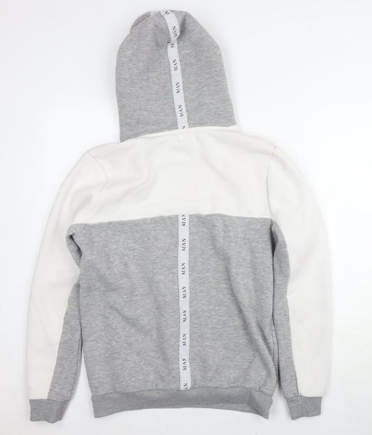 boohooMAN Men's Grey Logo Pullover Hoodie S
