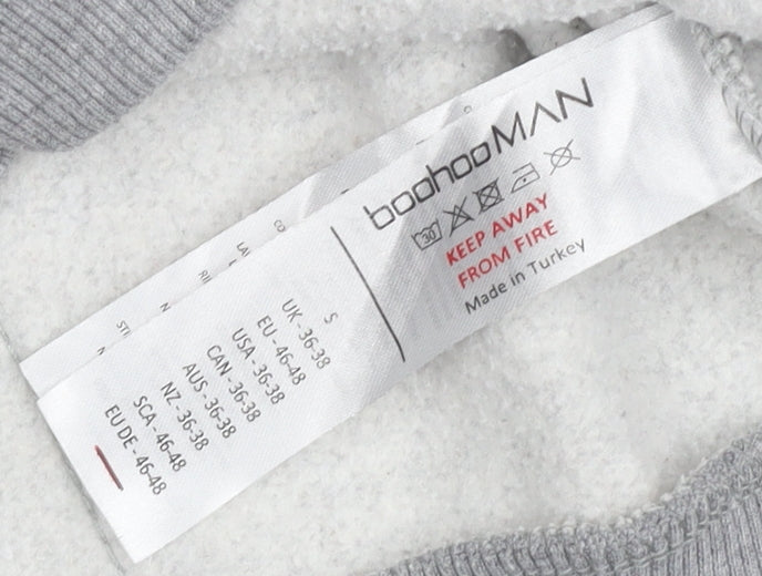 boohooMAN Men's Grey Logo Pullover Hoodie S