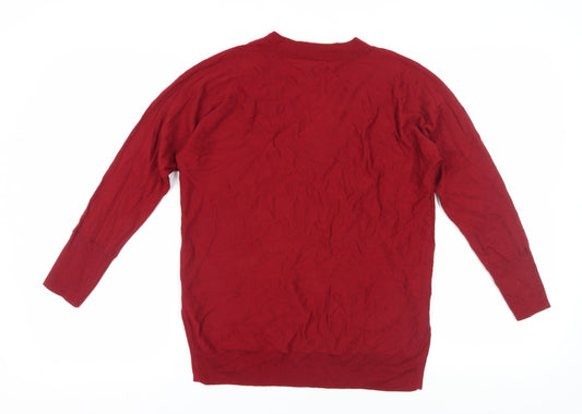 Massimo Dutti Women's Red V-Neck Pullover Jumper M