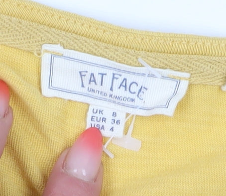 Fat Face Women's Yellow Button-Up Short Sleeve Top