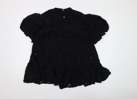 Next Girls Black Puff Sleeve Dress, Age 9, Lined