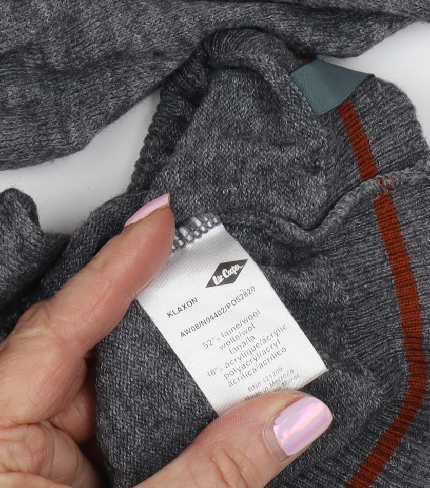 Brand and care label for Lee Cooper Men's Grey V-Neck Pullover in XL
