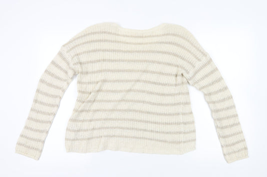 Hollister Women's Beige Striped Pullover Jumper L