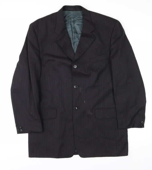 Pierre Cardin Men's Black Striped Wool Blazer Size 40R