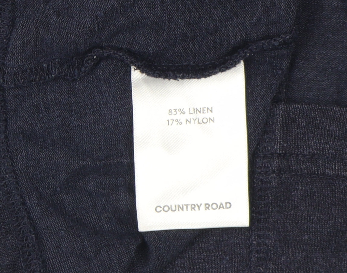 Country Road Women's Blue Linen T-Shirt - Size L, Short Sleeve