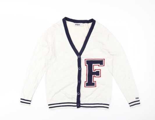 Fila Unisex White Medium Cardigan, V-Neck Knit Jumper