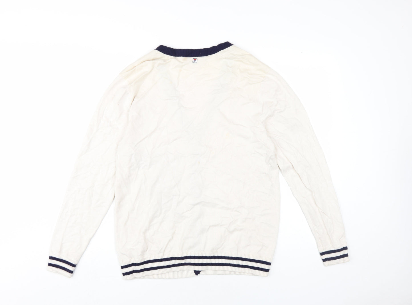 Fila Unisex White Medium Cardigan, V-Neck Knit Jumper