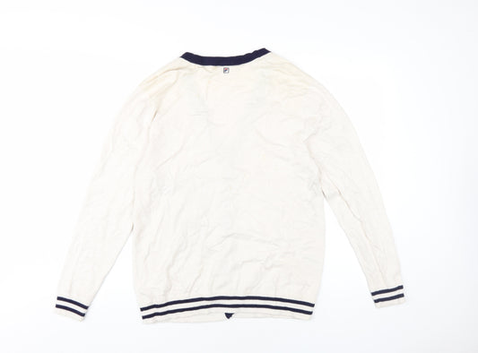 Fila Unisex White Medium Cardigan, V-Neck Knit Jumper