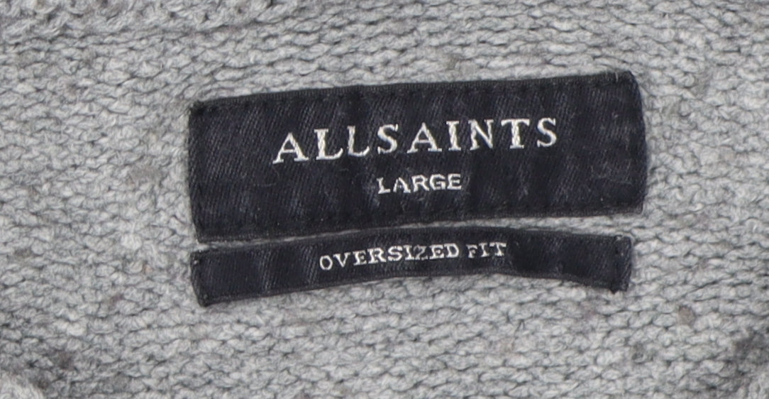 AllSaints Men's Grey Knit Hoodie Large Relaxed Fit