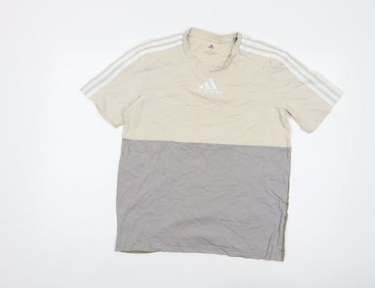 Additional front view of Adidas Men's Beige & Grey Colourblock T-Shirt -, size S