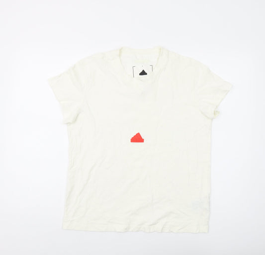 Unisex Adultss UK Size L adidas White 100% Cotton T-Shirt