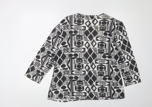 Bassini Women's Black Geometric Tunic Blouse, Size 16