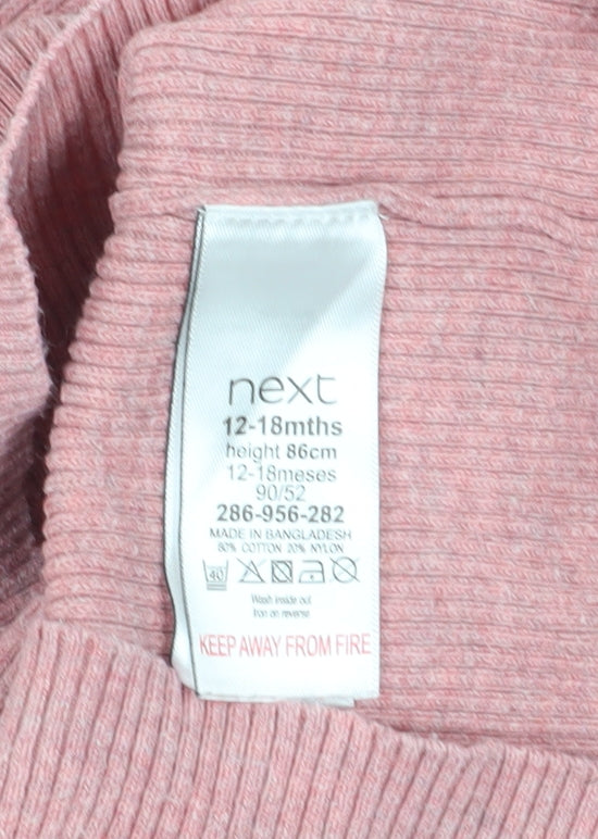 Close-up detail of Next girls’ pink knit jumper 12-18 months