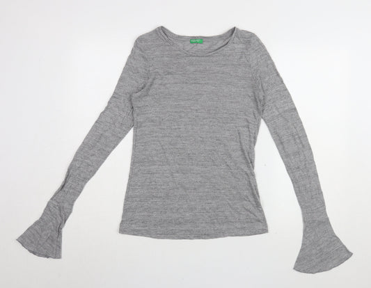 Womens UK Size S United Colors of Benetton Grey Viscose Blend T-Shirt