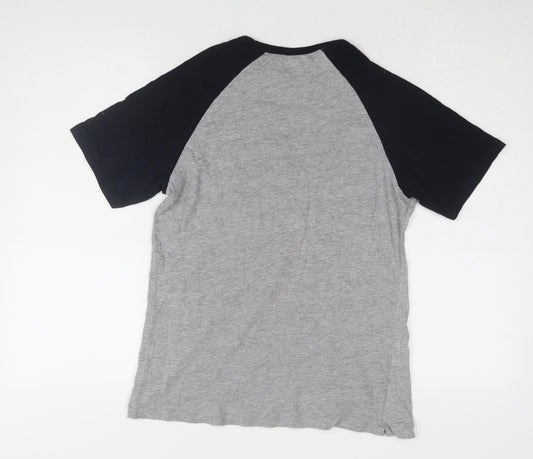 French Connection Men's Grey Colourblock T-Shirt, Size 13