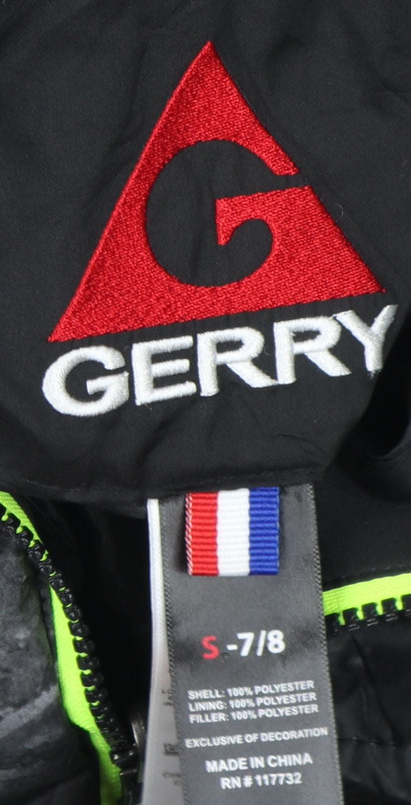 Close-up detail of Gerry boys’ black puffer jacket s hooded winter coat