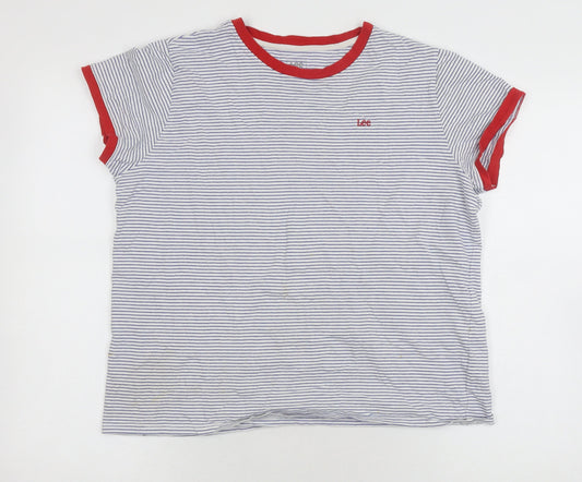 Lee Unisex White Striped Ringer T-Shirt L Casual