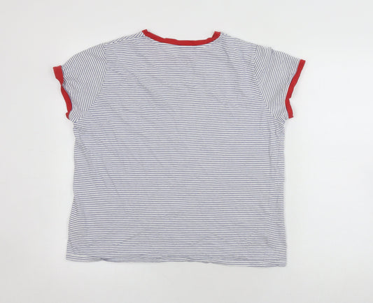 Lee Unisex White Striped Ringer T-Shirt L Casual