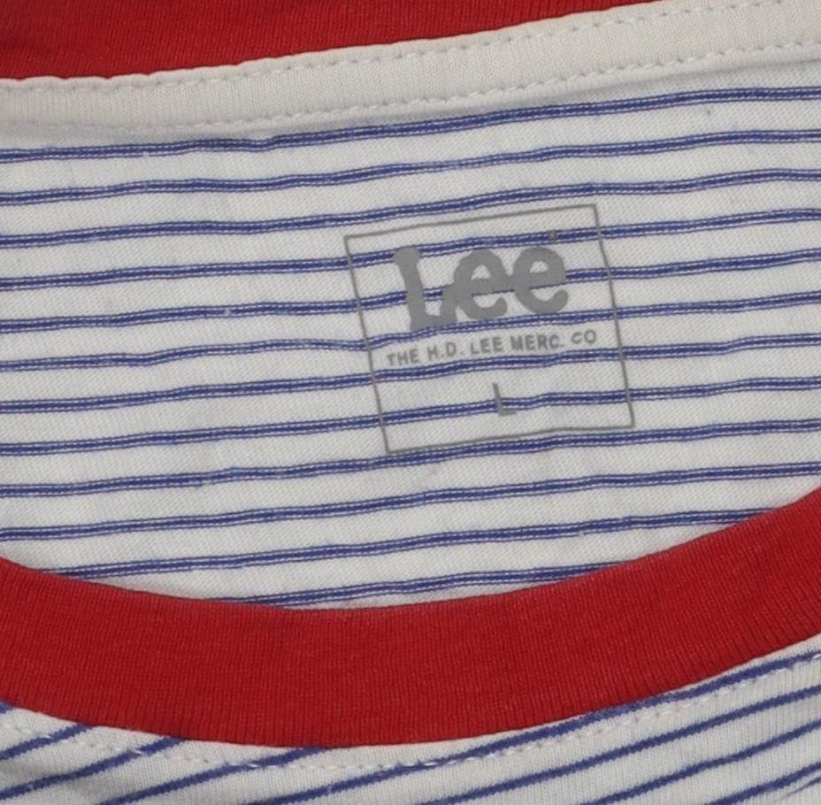 Lee Unisex White Striped Ringer T-Shirt L Casual