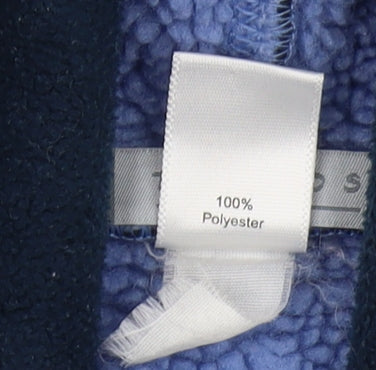 Brand and care label for Domyos boys’ blue hooded jacket 12 years winter