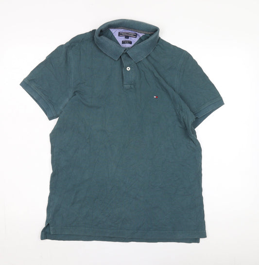 Tommy Hilfiger Green Men's Polo, Size L, Comfortable Slim Fit