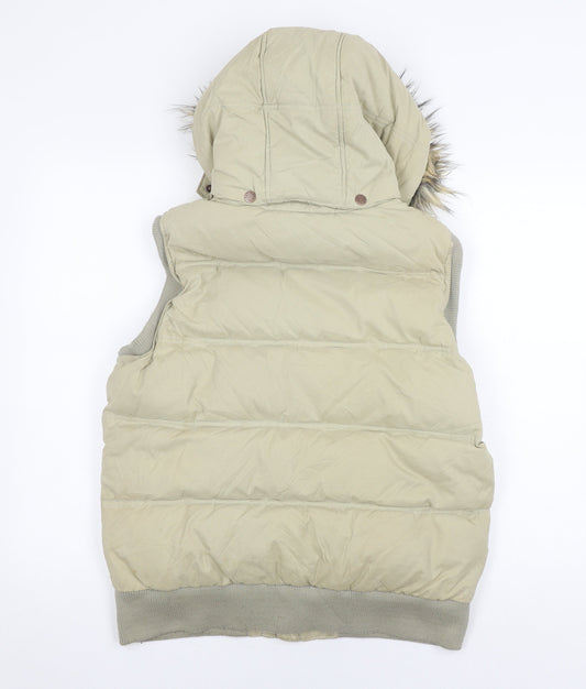Fat Face Women's Beige Puffer Waistcoat with Hood, Size 16