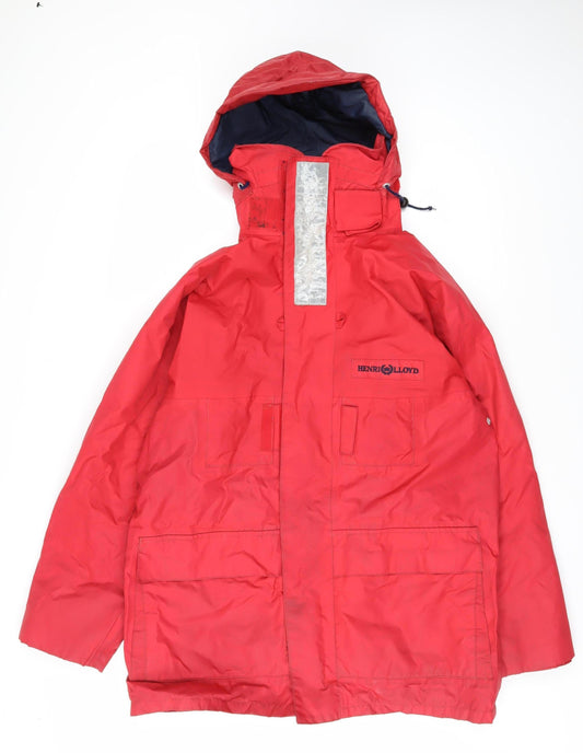Henri Lloyd Men's Red Mid-Length Parka Jacket, Waterproof Hooded