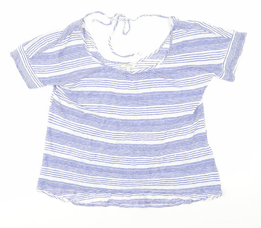 Womens UK Size 10 FatFace Blue Linen T-Shirt