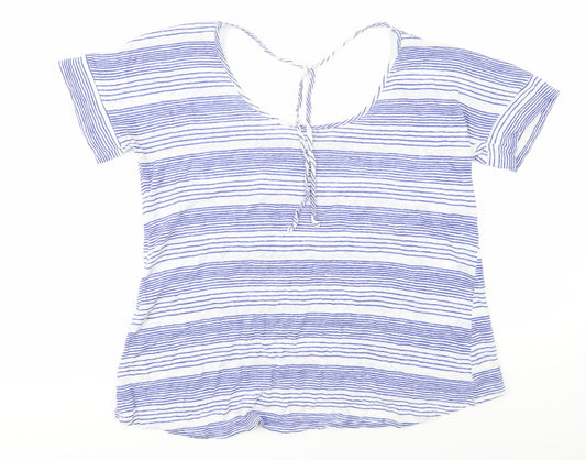 FatFace Women's Blue Striped Linen T-Shirt Size 10