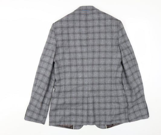 Burton Menswear Grey Check Blazer, Size 36R, Regular Fit