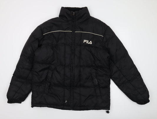 Fila Men's Black Puffer Jacket M Full Zip Lined Sports