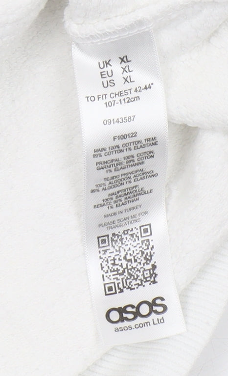 Close-up detail of ASOS Men's White XL Graphic Sweatshirt